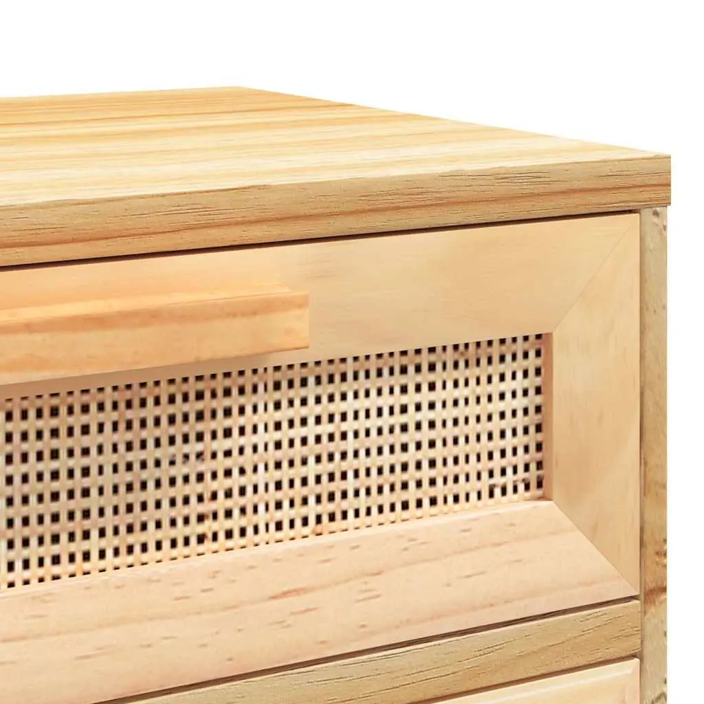 Bedside Cabinet 2 pcs Brown Solid Wood Pine Rattan Storage Drawer Nightstand