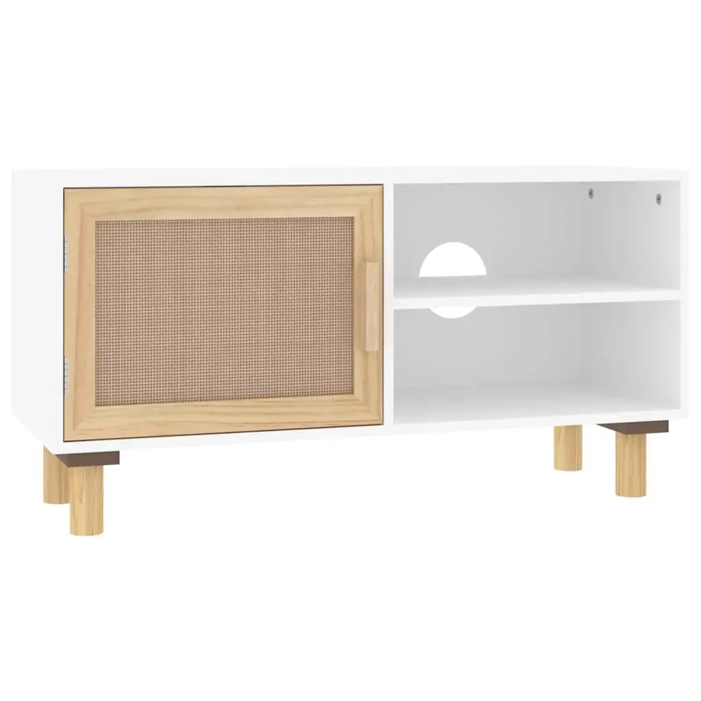 White Rattan Door TV Cabinet with 3 Storage Compartments