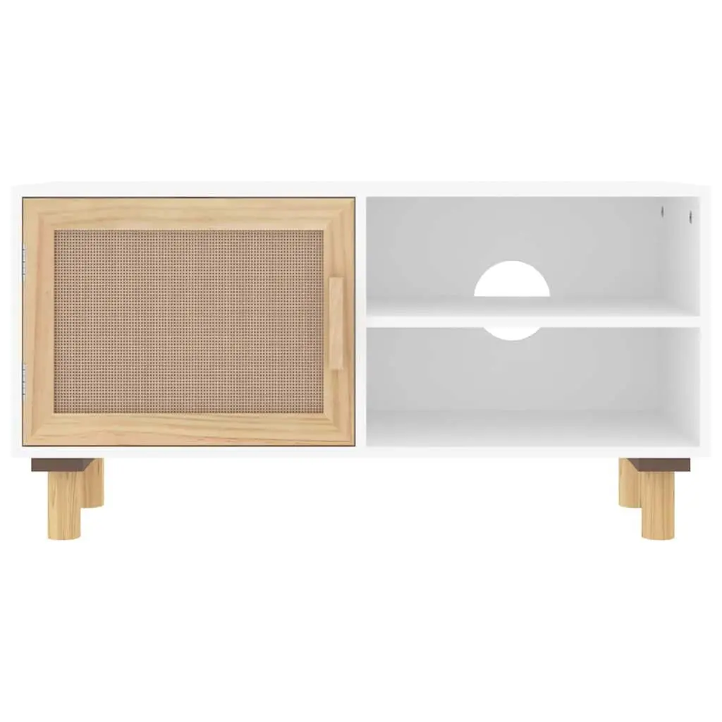 White Rattan Door TV Cabinet with 3 Storage Compartments