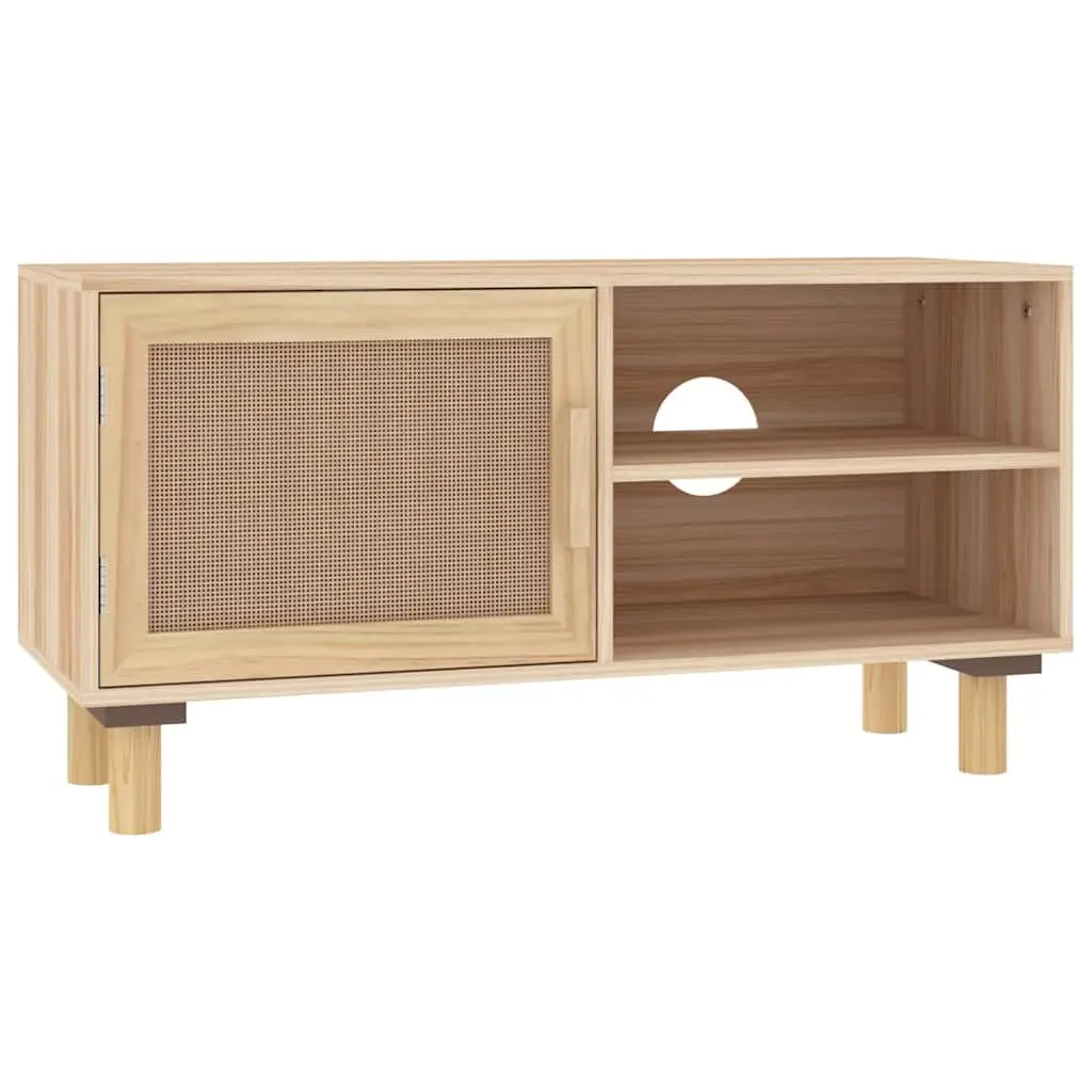 Brown TV Cabinet with Rattan Doors and Storage