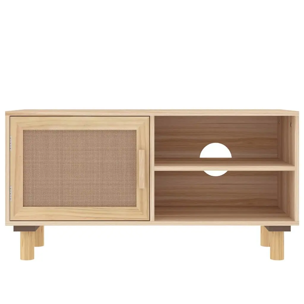 Brown TV Cabinet with Rattan Doors and Storage