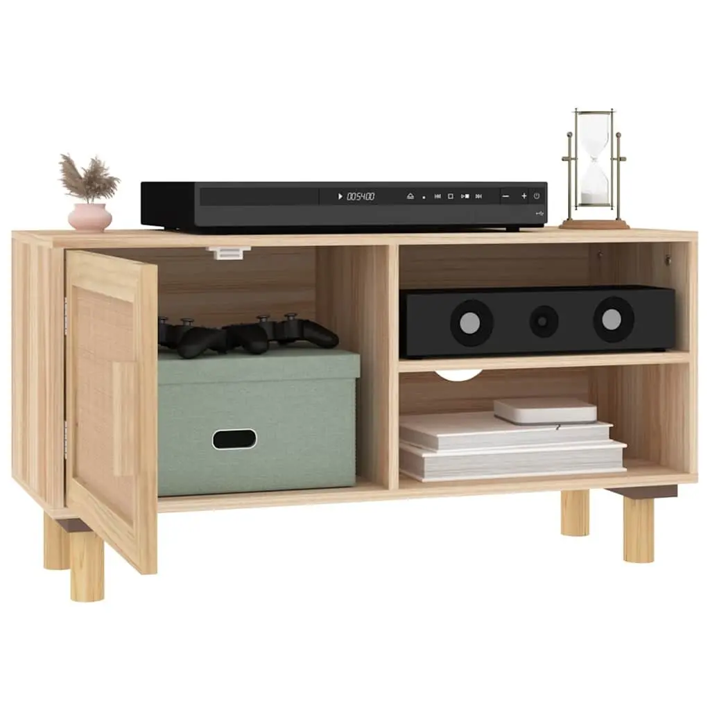 Brown TV Cabinet with Rattan Doors and Storage