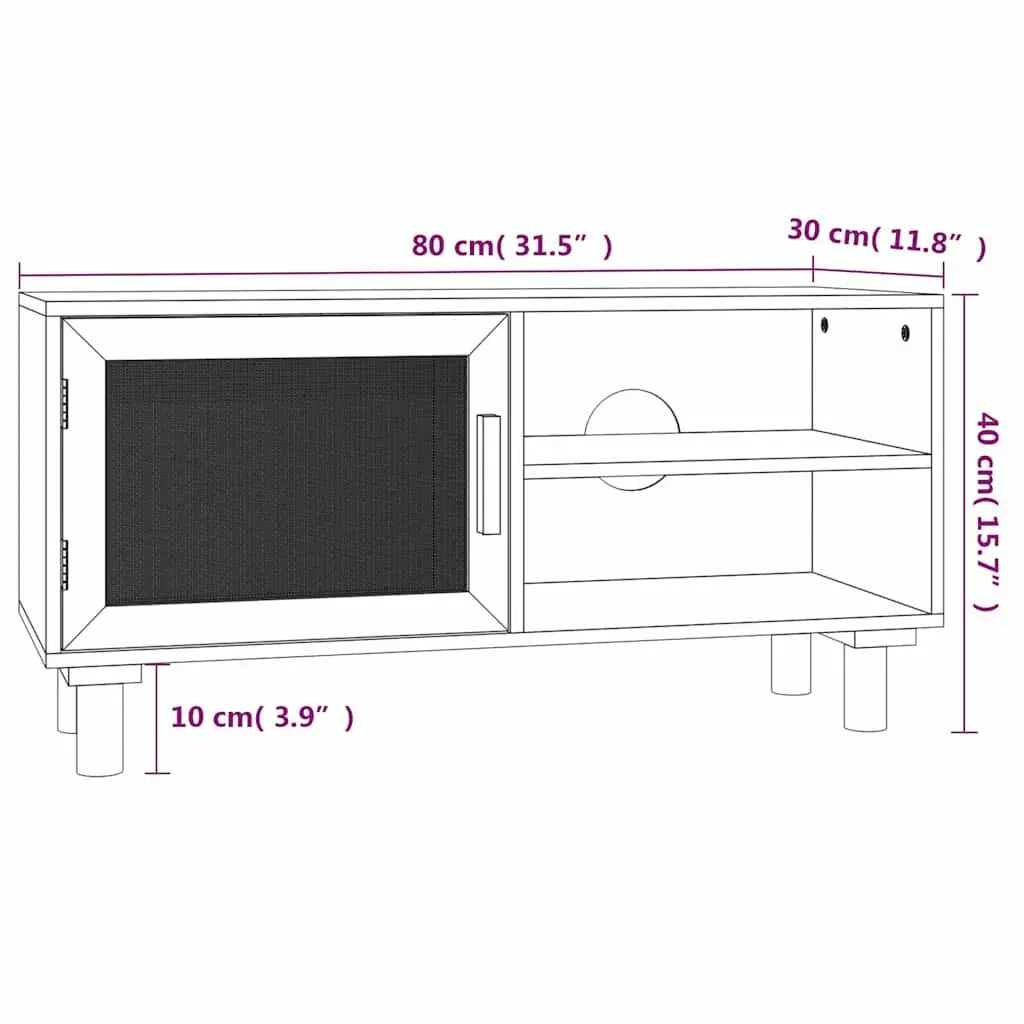 Brown TV Cabinet with Rattan Doors and Storage
