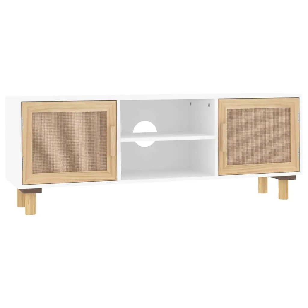 White TV Cabinet with Rattan Doors 105x30x40 cm