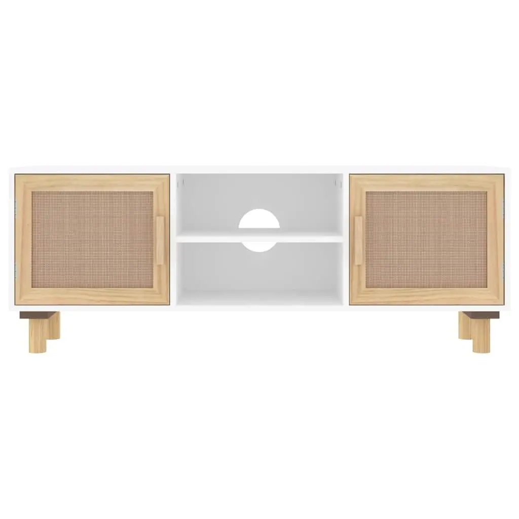 White TV Cabinet with Rattan Doors 105x30x40 cm