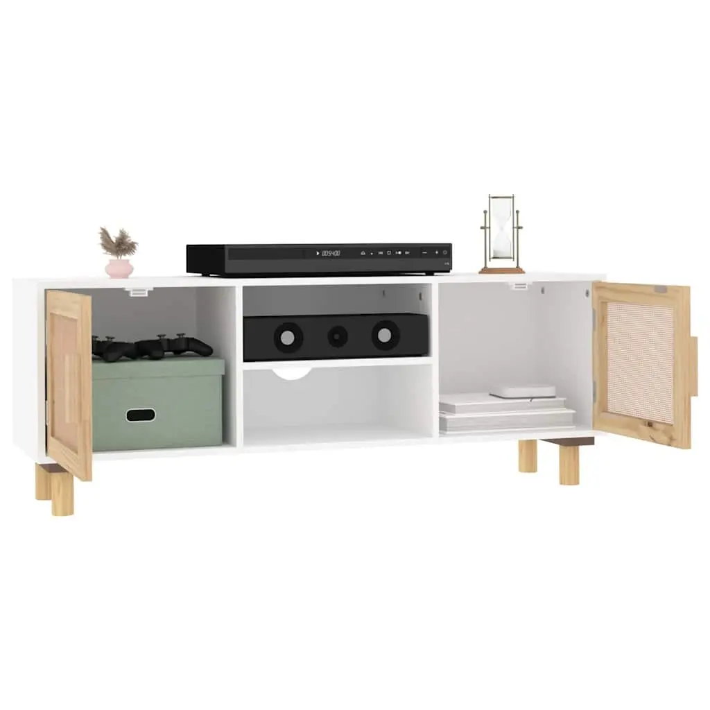 White TV Cabinet with Rattan Doors 105x30x40 cm