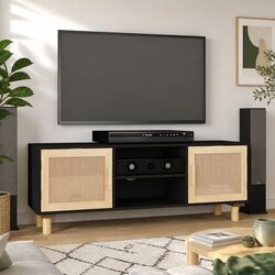 Black TV Cabinet 105x30x40cm with 4 Compartments