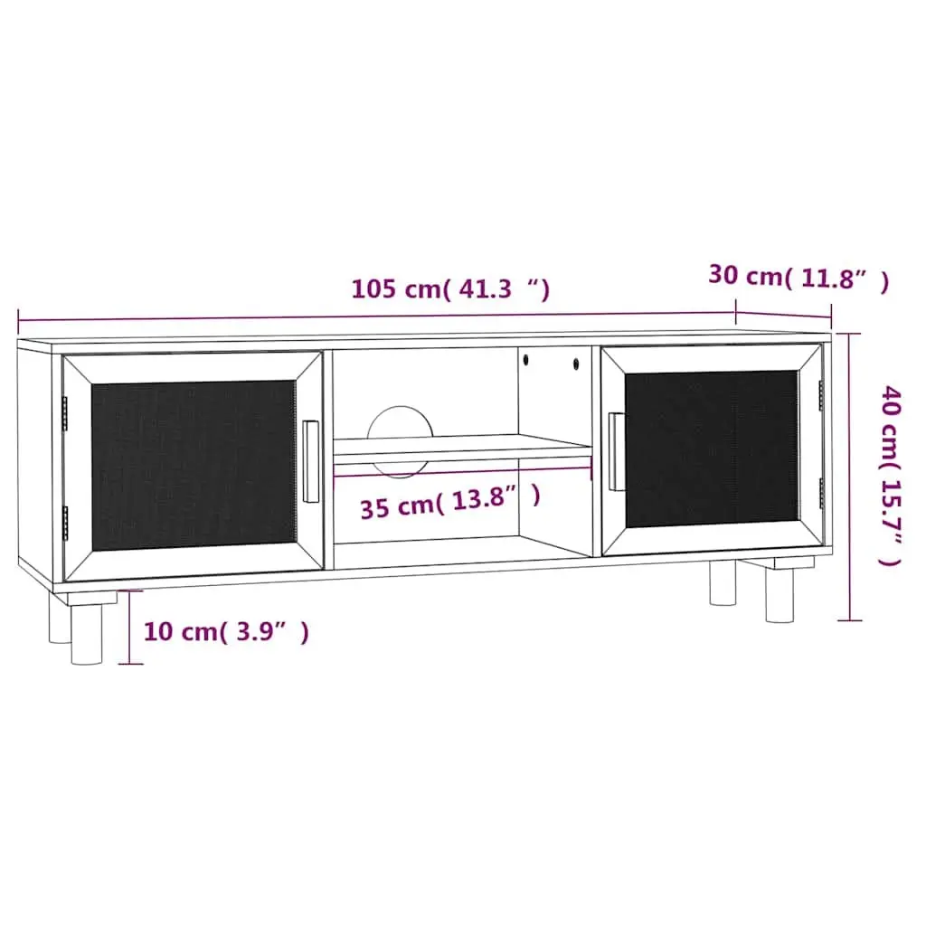 TV Cabinet 105x30x40cm Black Storage Unit 4 Compartments Media Stand