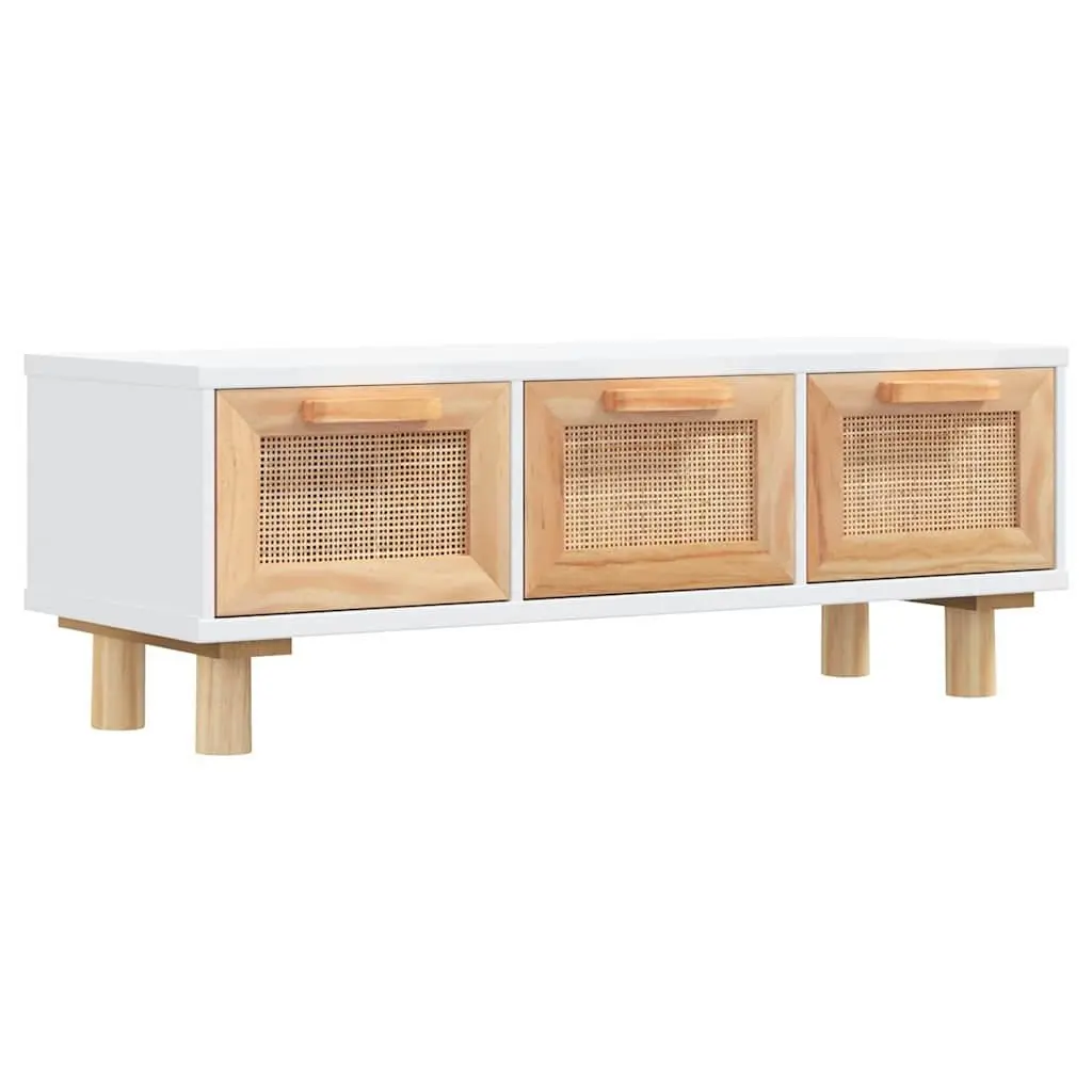 White Coffee Table with 3 Rattan Drawers