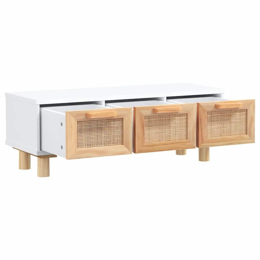 White Coffee Table with 3 Rattan Drawers