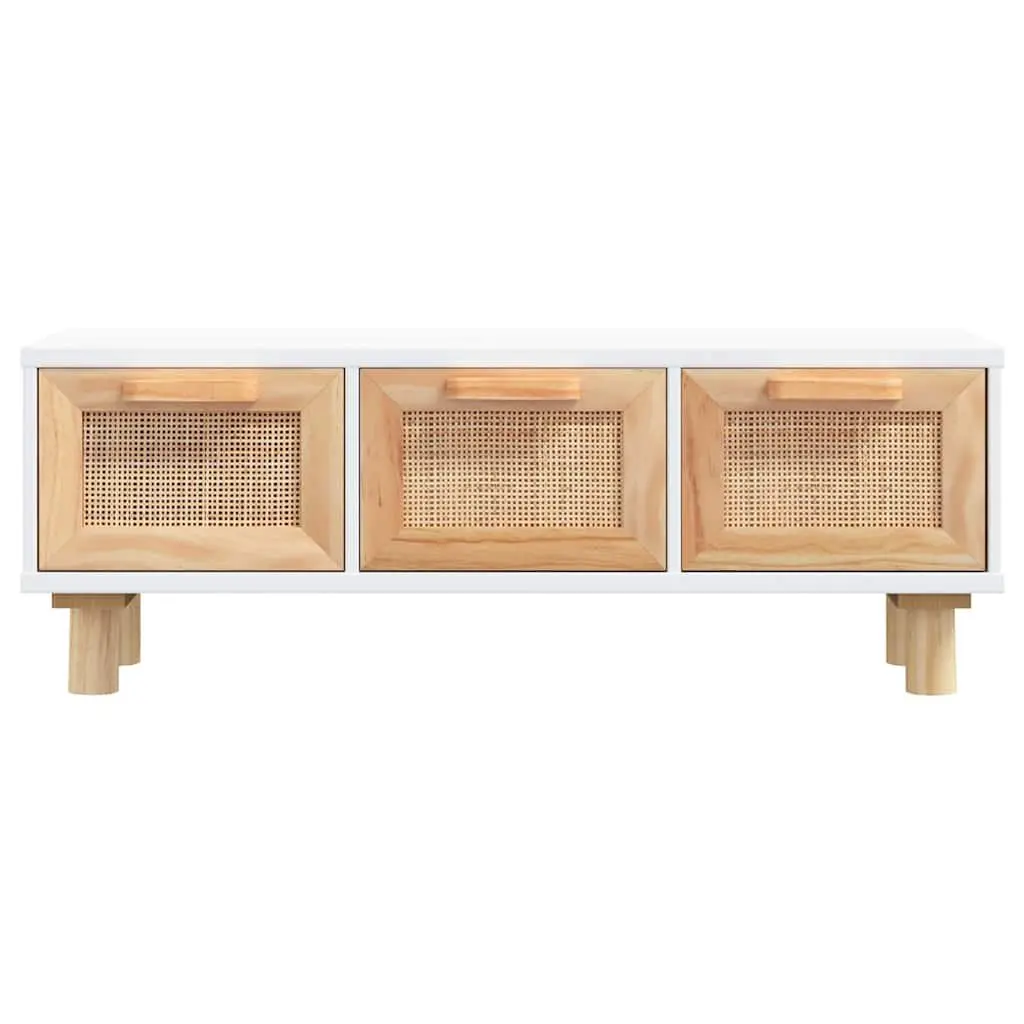 White Coffee Table with 3 Rattan Drawers