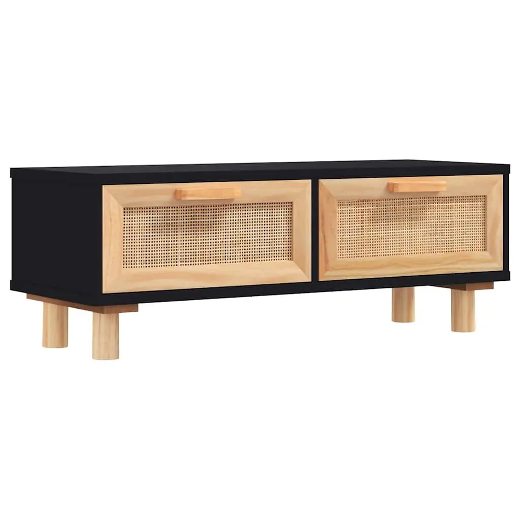 Black Coffee Table with Rattan Storage Drawers