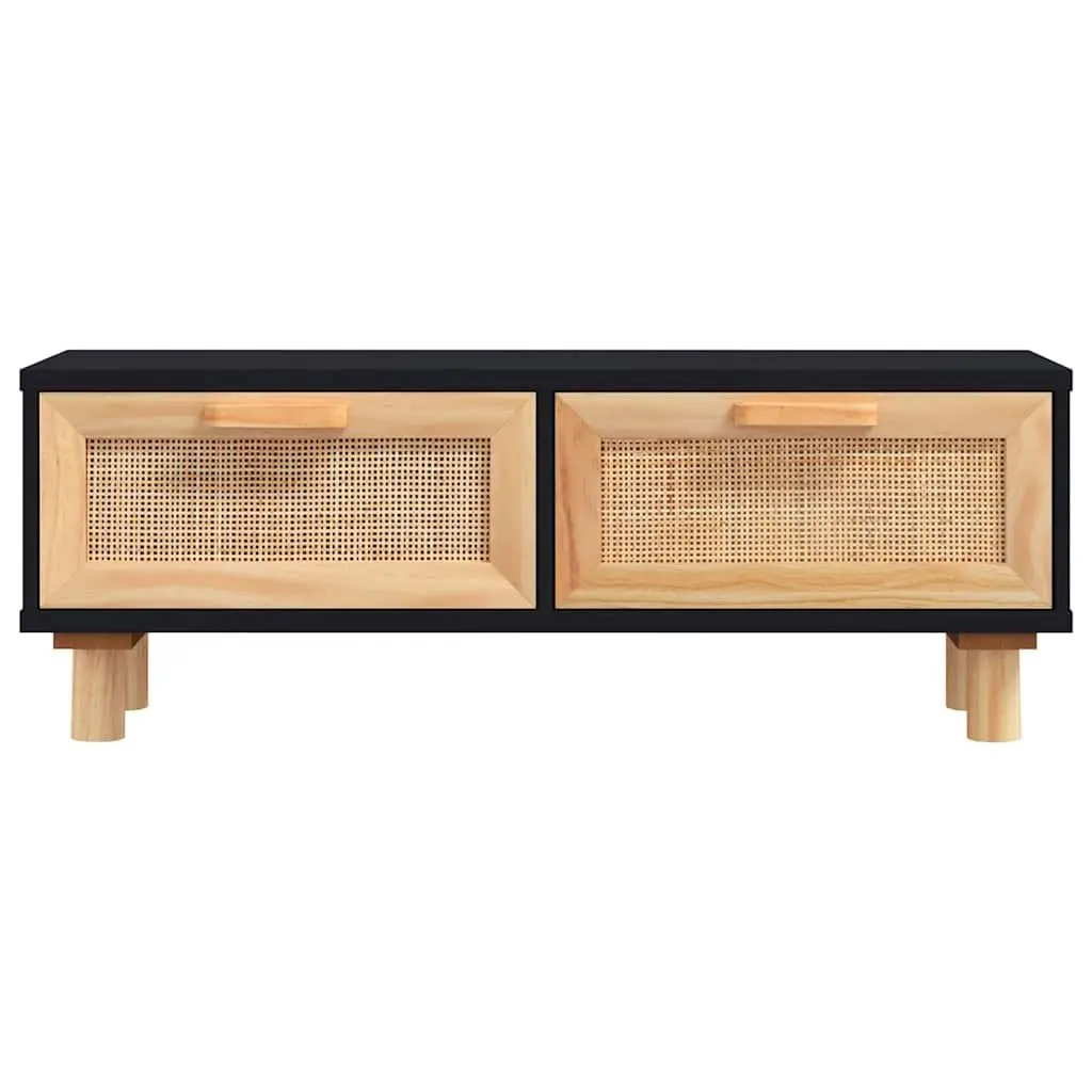 Black Coffee Table with Rattan Storage Drawers