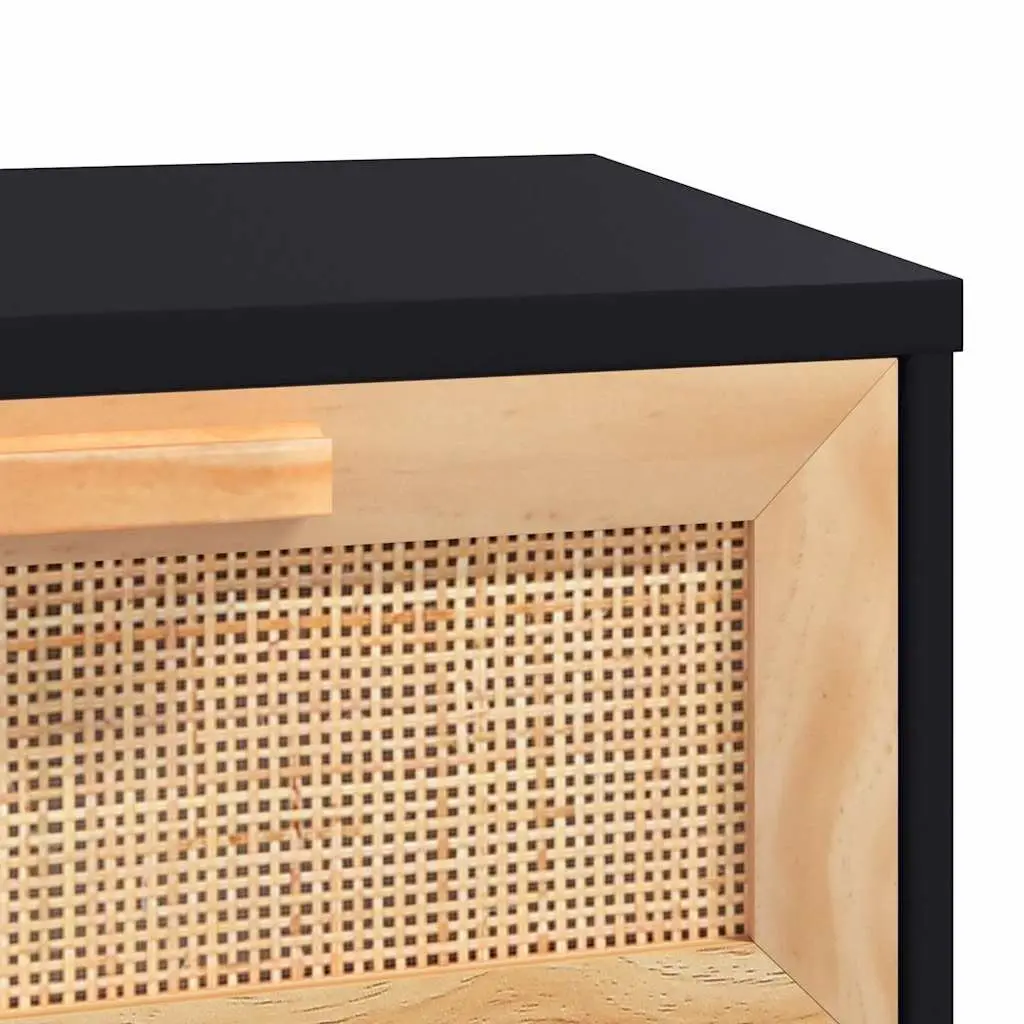 Black Coffee Table with Rattan Storage Drawers