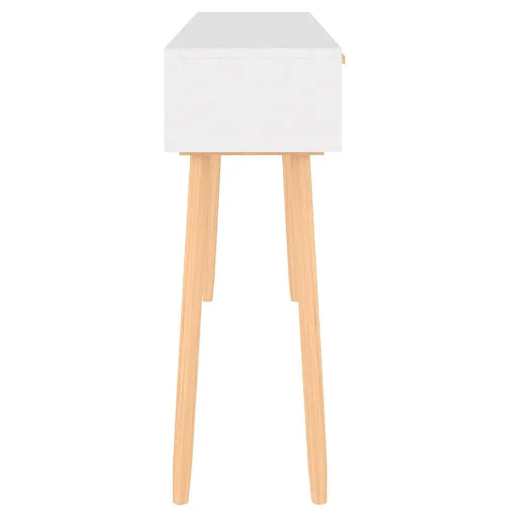 Console Table White 105x30x75cm Engineered Wood Solid Pine Rattan Drawers