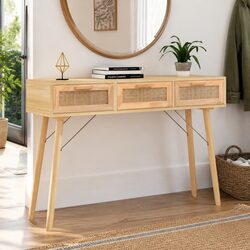 Rattan Weaving Console Table with Storage Drawers