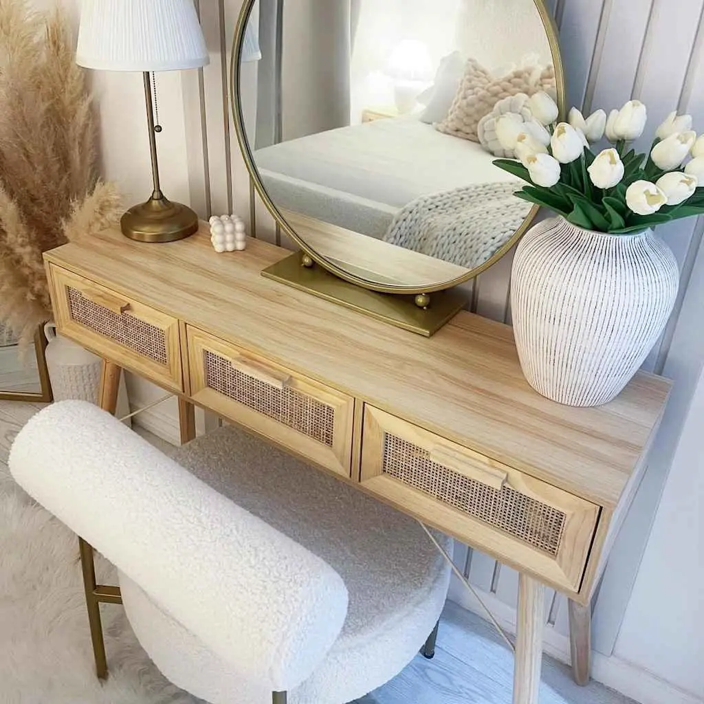 Rattan Weaving Console Table with Storage Drawers