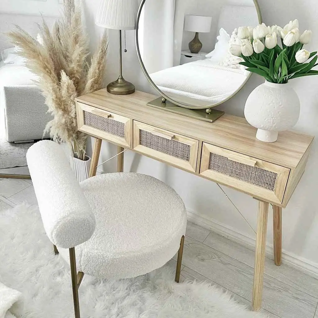 Rattan Weaving Console Table with Storage Drawers