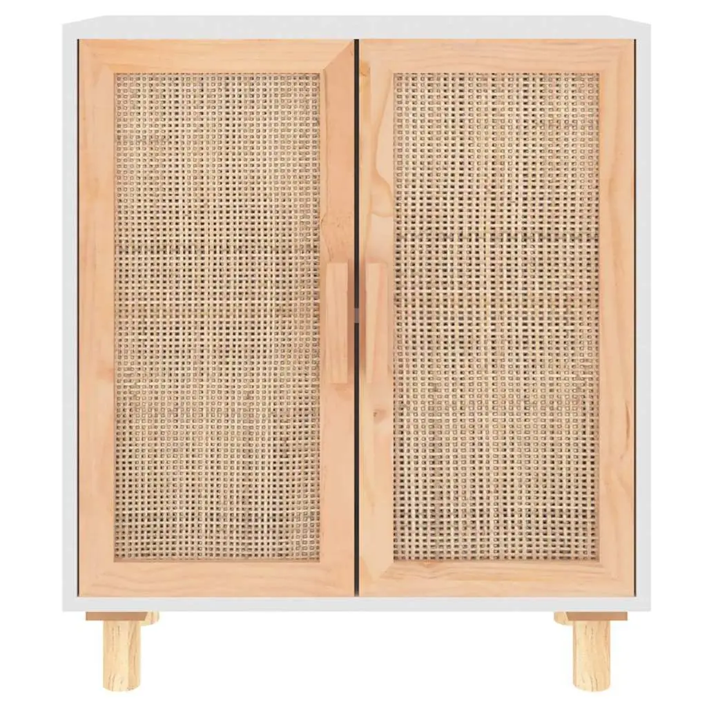 Sideboard White 60x30x70 cm Storage Cabinet with Rattan Door Design Furniture