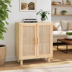 Warm Brown Sideboard with Rattan Door Design