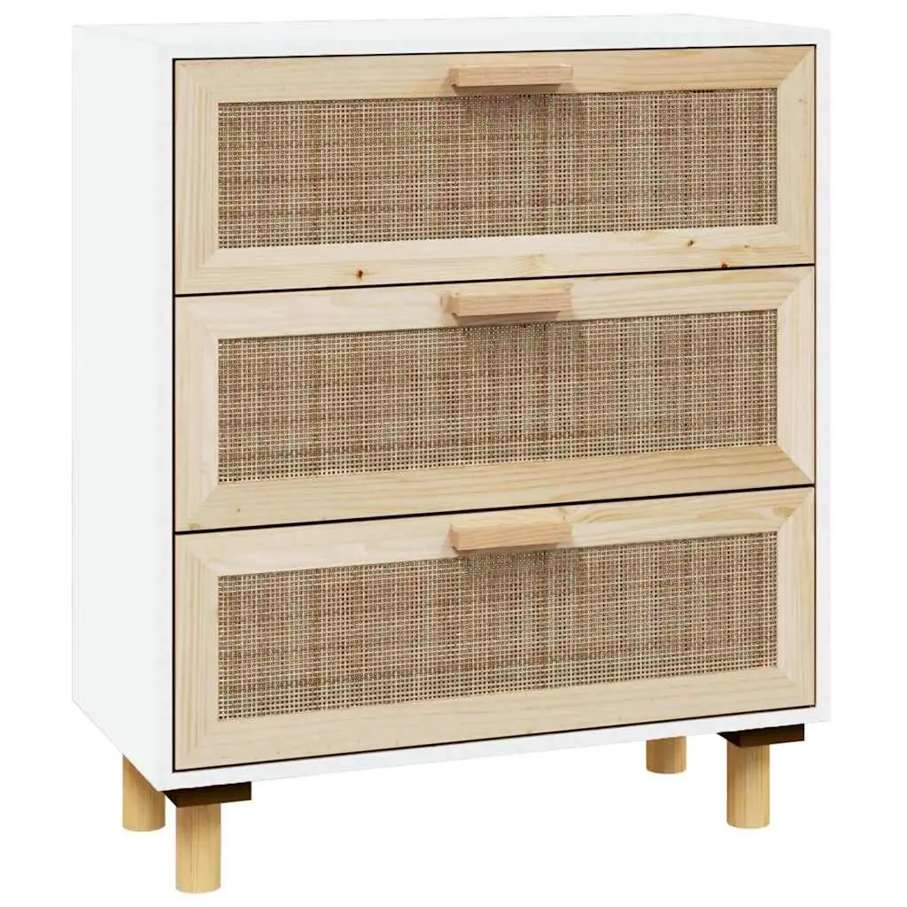 Sideboard White 60x30x70 cm Engineered Wood with Rattan Weaving and Drawers