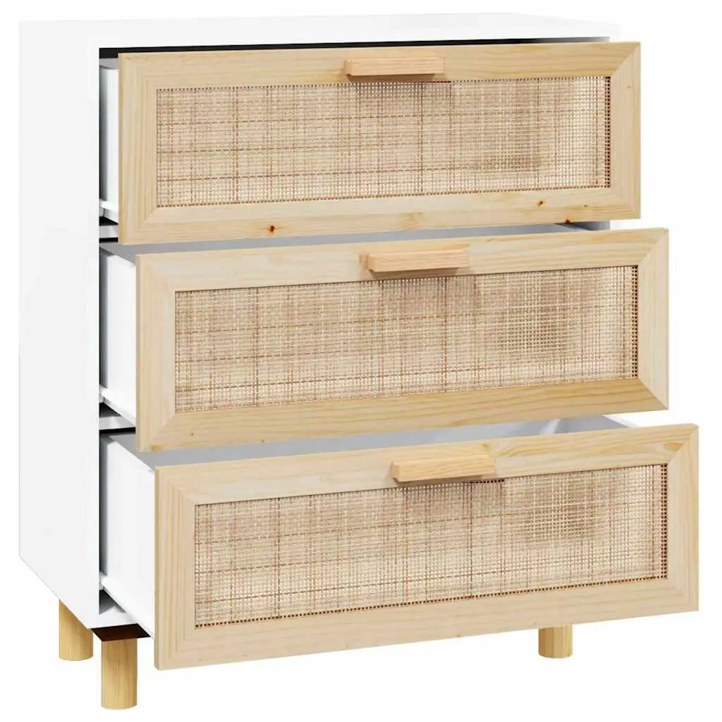 Sideboard White 60x30x70 cm Engineered Wood with Rattan Weaving and Drawers