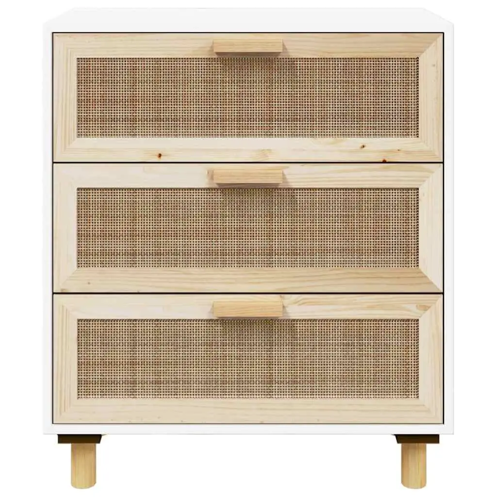 Sideboard White 60x30x70 cm Engineered Wood with Rattan Weaving and Drawers