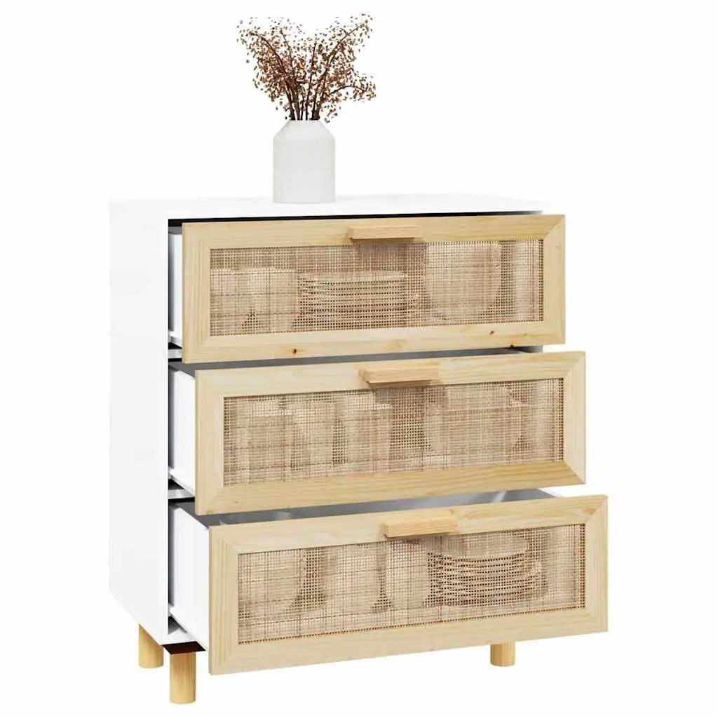 Sideboard White 60x30x70 cm Engineered Wood with Rattan Weaving and Drawers