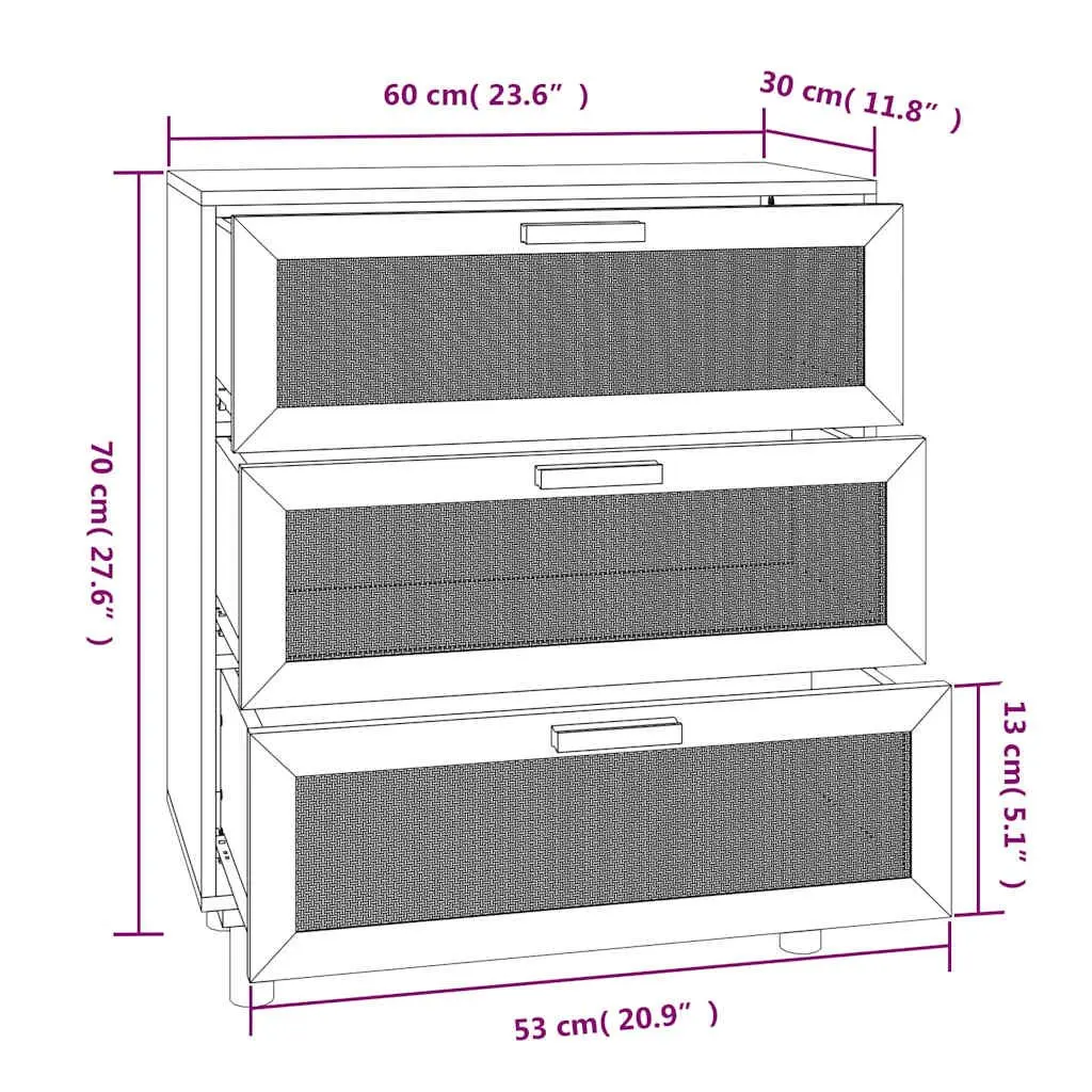 Sideboard White 60x30x70 cm Engineered Wood with Rattan Weaving and Drawers
