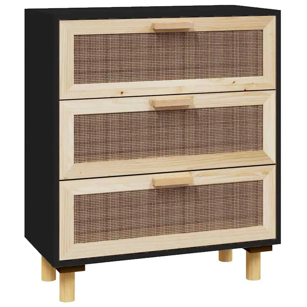 Black Sideboard Storage Cabinet with 3 Drawers