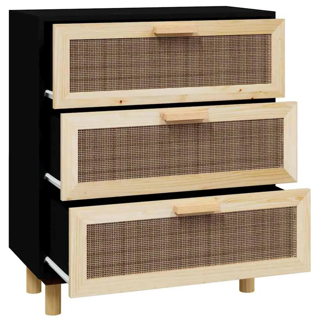 Black Sideboard Storage Cabinet with 3 Drawers