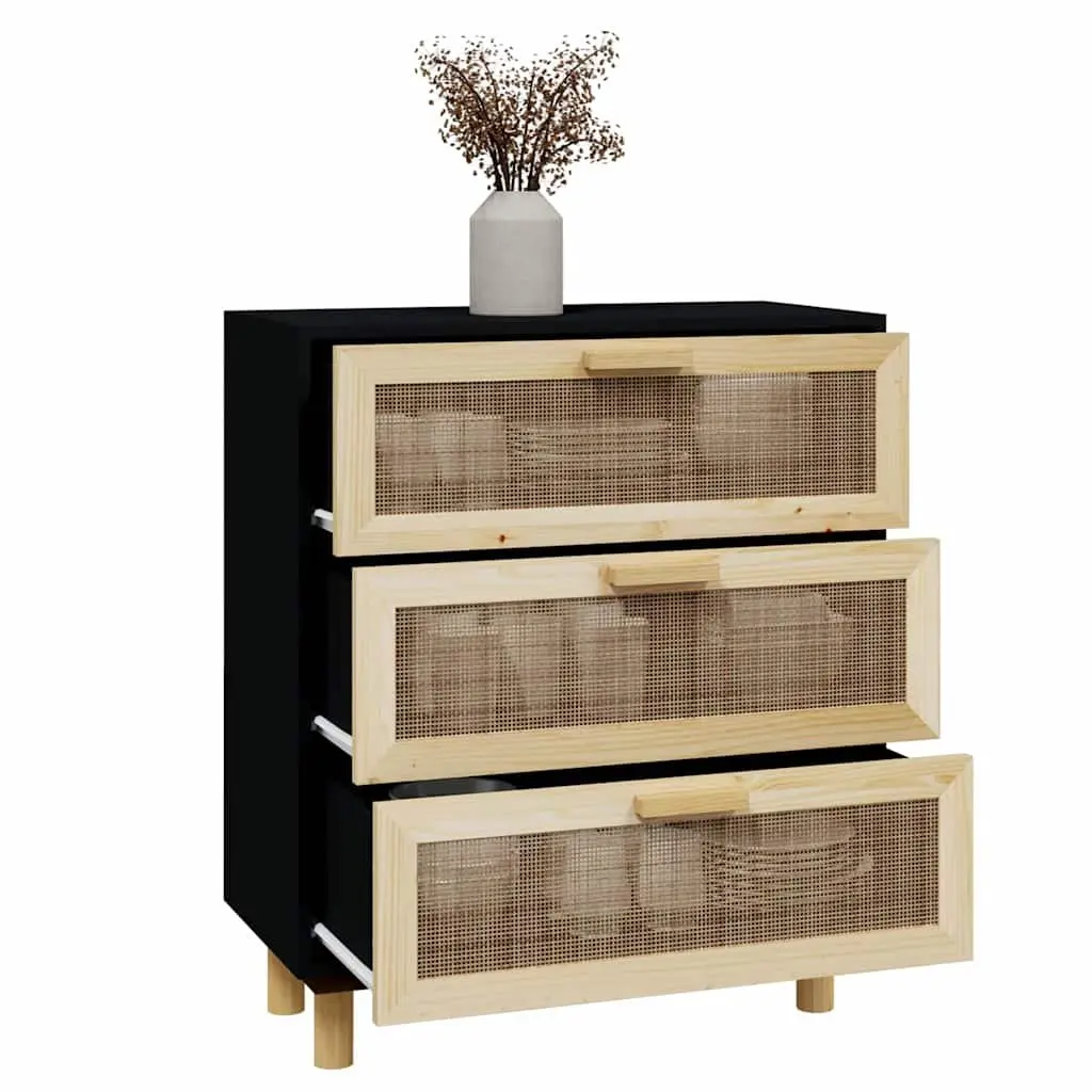 Black Sideboard Storage Cabinet with 3 Drawers