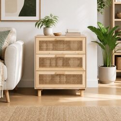 Brown Sideboard Cabinet with Rattan Weaving 60x30x70cm