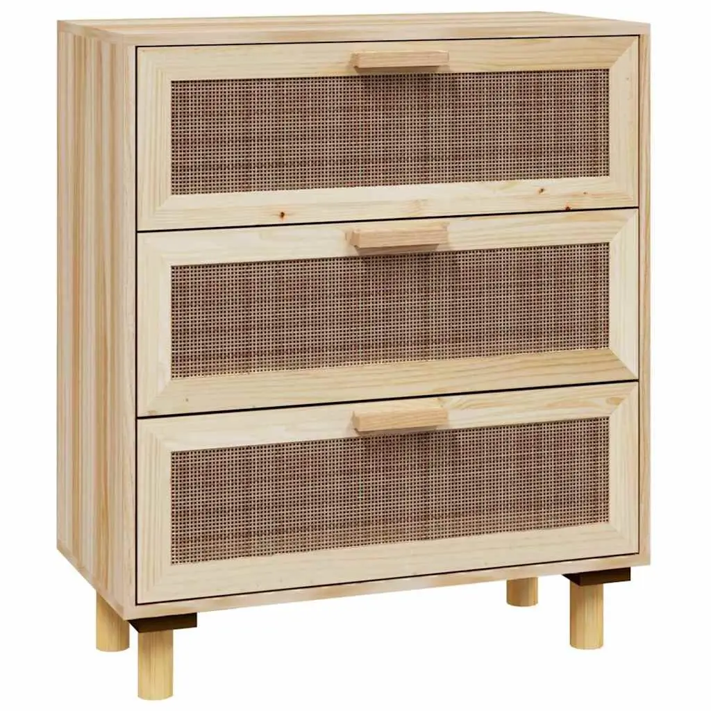 Brown Sideboard Cabinet with Rattan Weaving 60x30x70cm