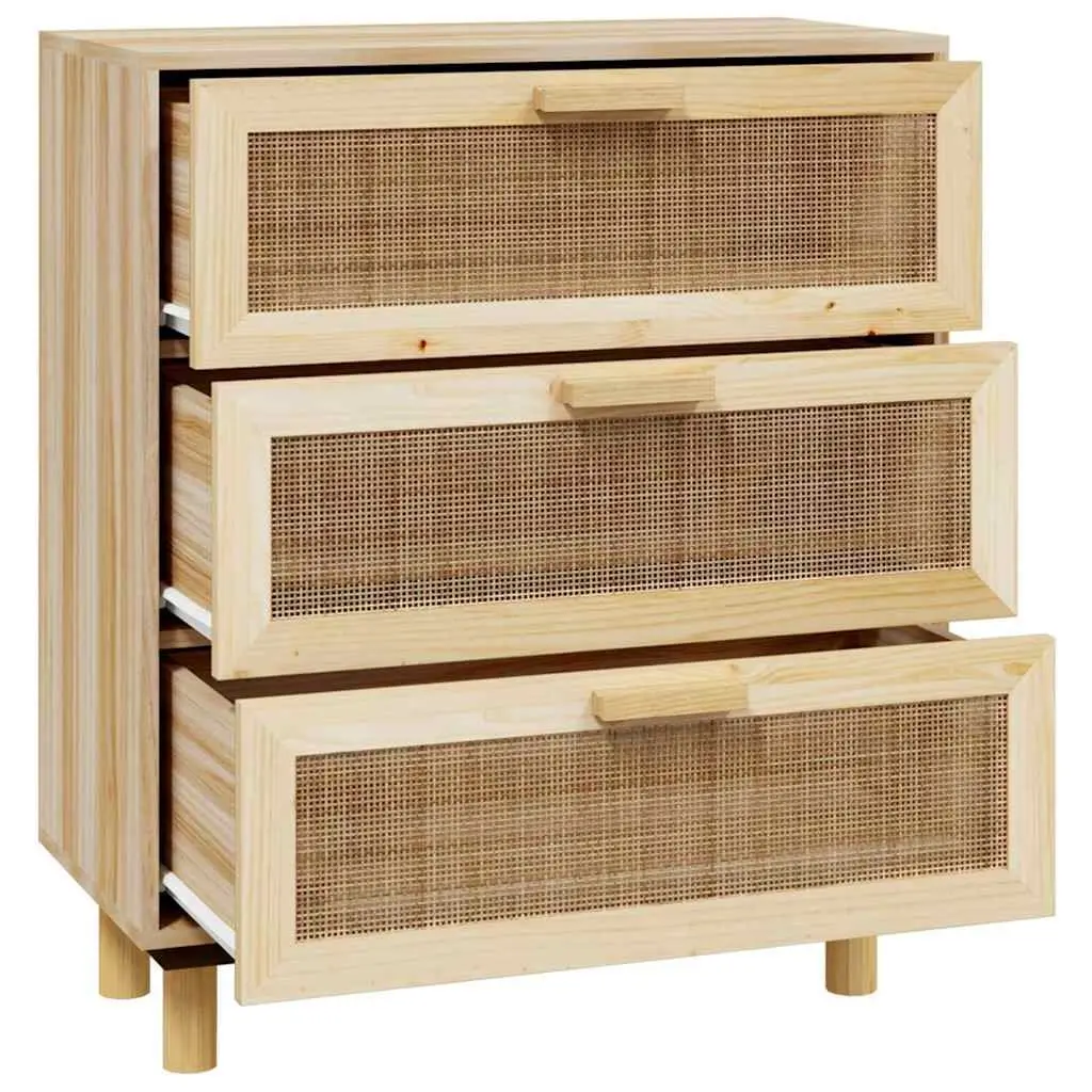 Brown Sideboard Cabinet with Rattan Weaving 60x30x70cm