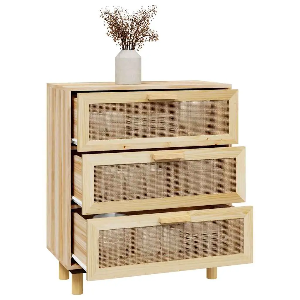 Brown Sideboard Cabinet with Rattan Weaving 60x30x70cm