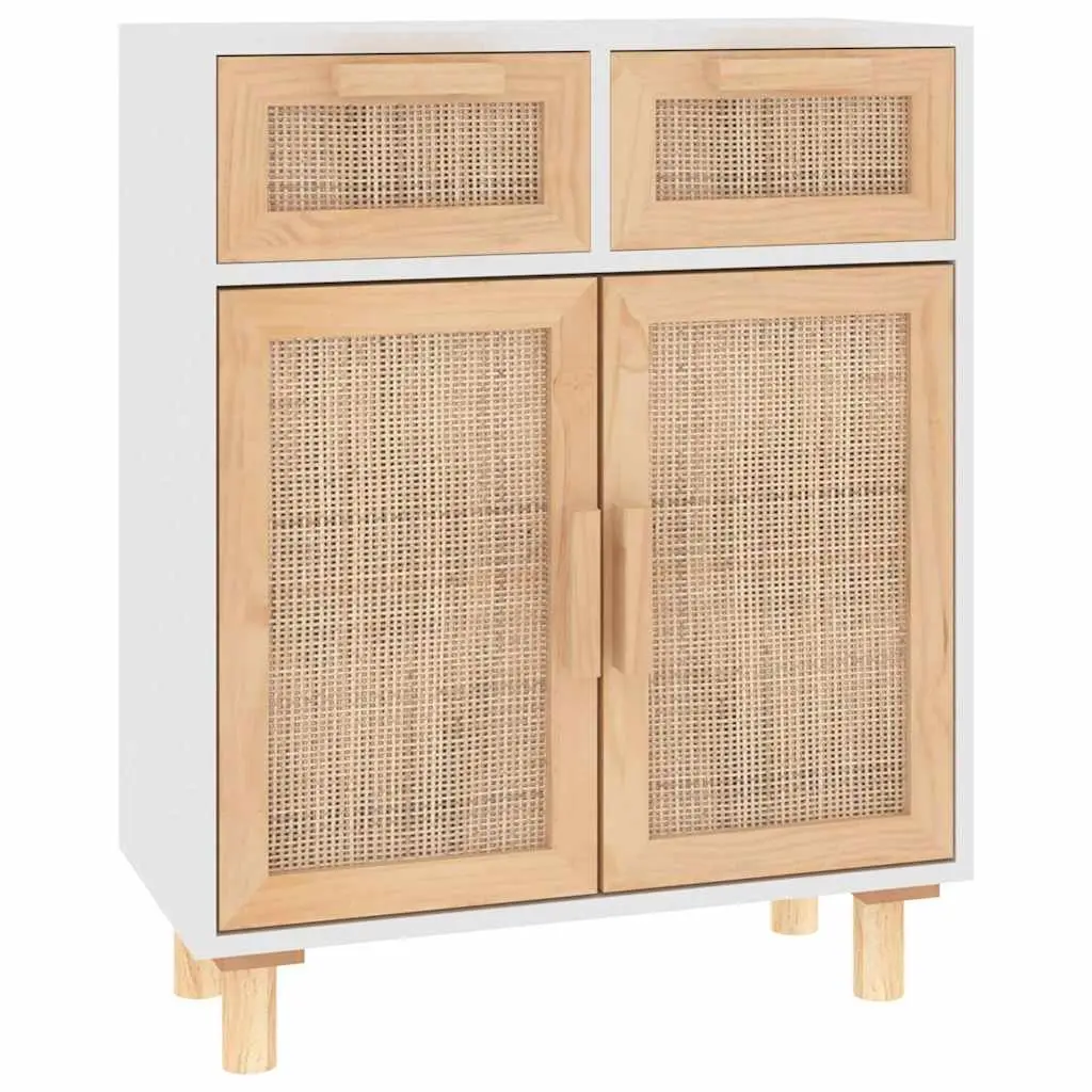 White Sideboard Cabinet with Rattan Doors and Drawers