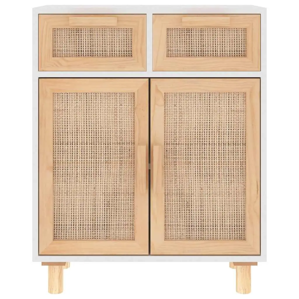 White Sideboard Cabinet with Rattan Doors and Drawers