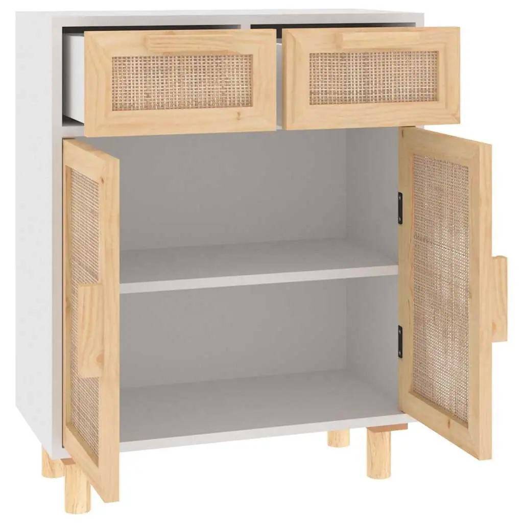 White Sideboard Cabinet with Rattan Doors and Drawers