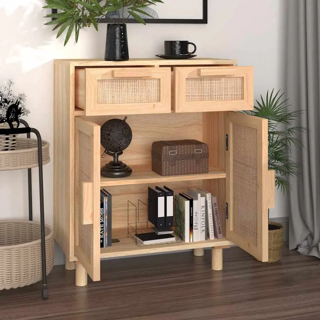 Sideboard Cabinet Brown Storage Furniture 60x30x75cm Solid Wood Pine Rattan