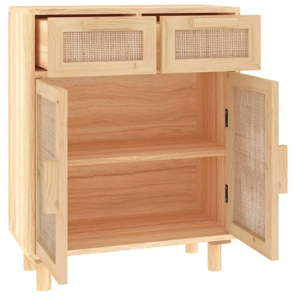 Sideboard Cabinet Brown Storage Furniture 60x30x75cm Solid Wood Pine Rattan