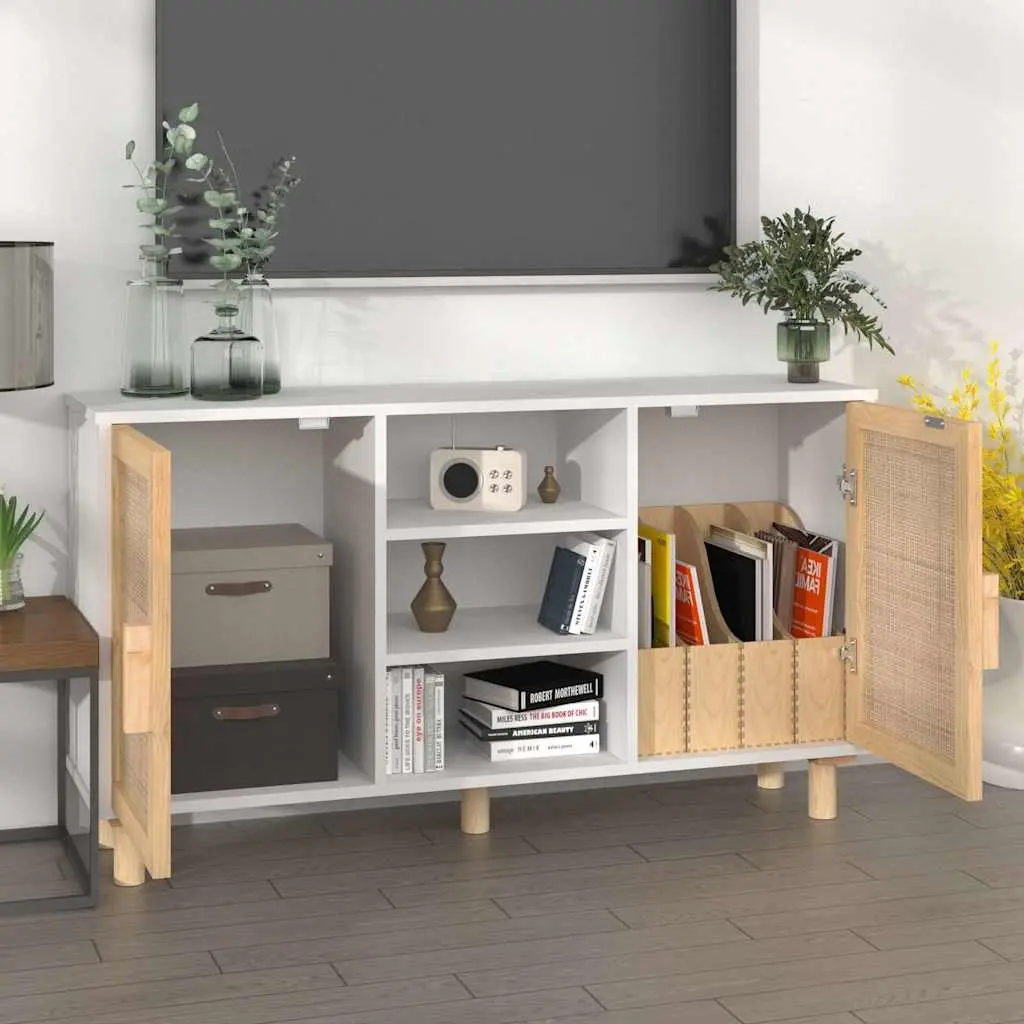 White Sideboard with Rattan Doors, 105x30x60cm