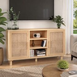 Brown Sideboard Cabinet with Rattan Doors 105x30x60cm