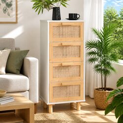 White Sideboard Storage Cabinet with Rattan Drawers