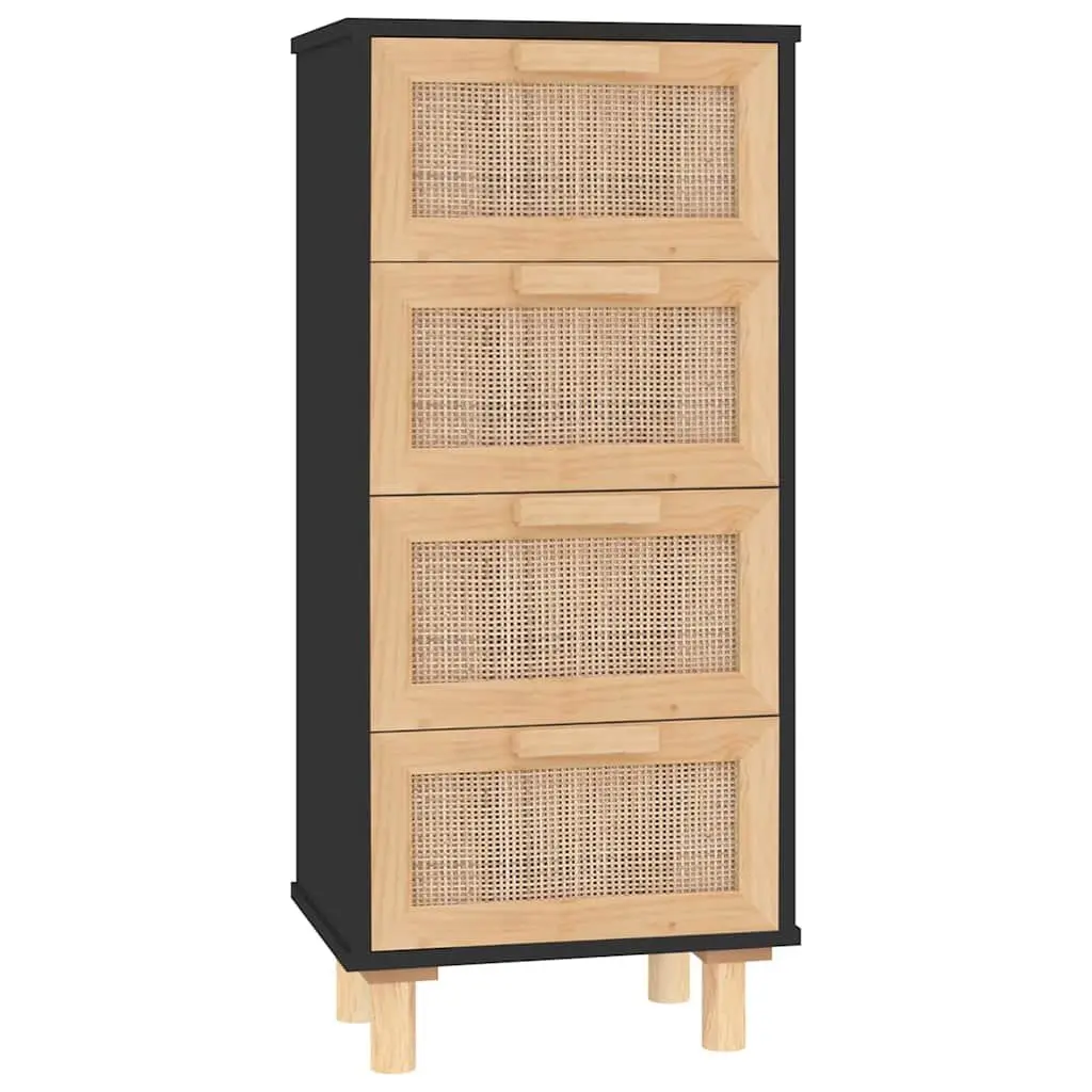 Sideboard Storage Cabinet 40x30x90cm Black 4 Drawer Rattan Weaving Design