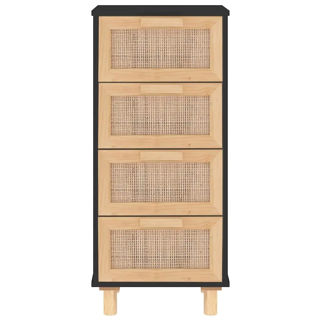 Sideboard Storage Cabinet 40x30x90cm Black 4 Drawer Rattan Weaving Design