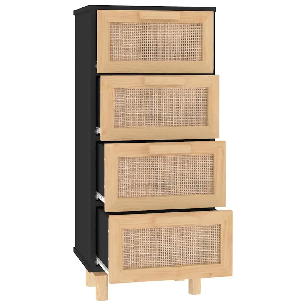 Sideboard Storage Cabinet 40x30x90cm Black 4 Drawer Rattan Weaving Design