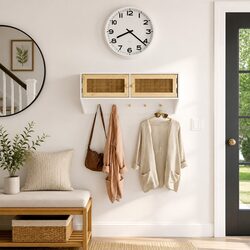 Scandinavian Wall-Mounted Coat Rack with Hooks and Storage