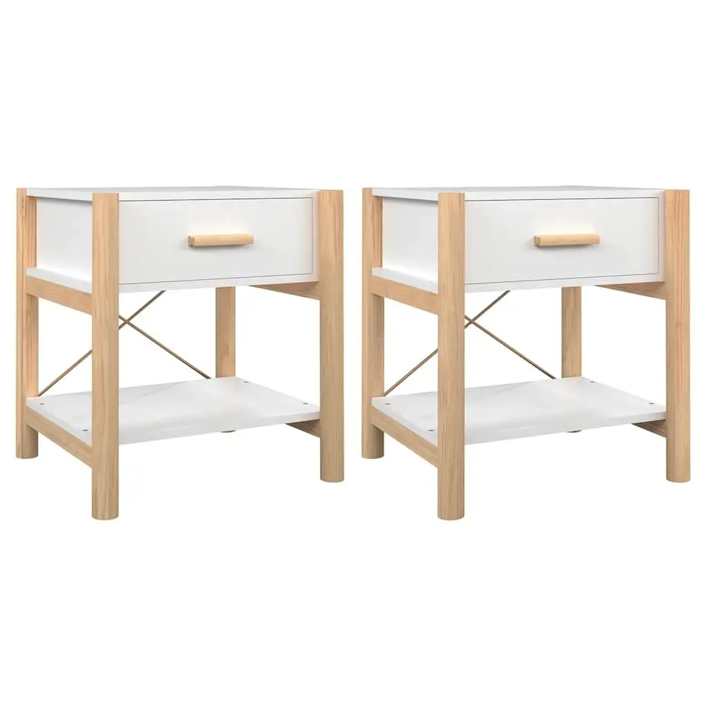 Set of 2 White Engineered Wood Bedside Tables