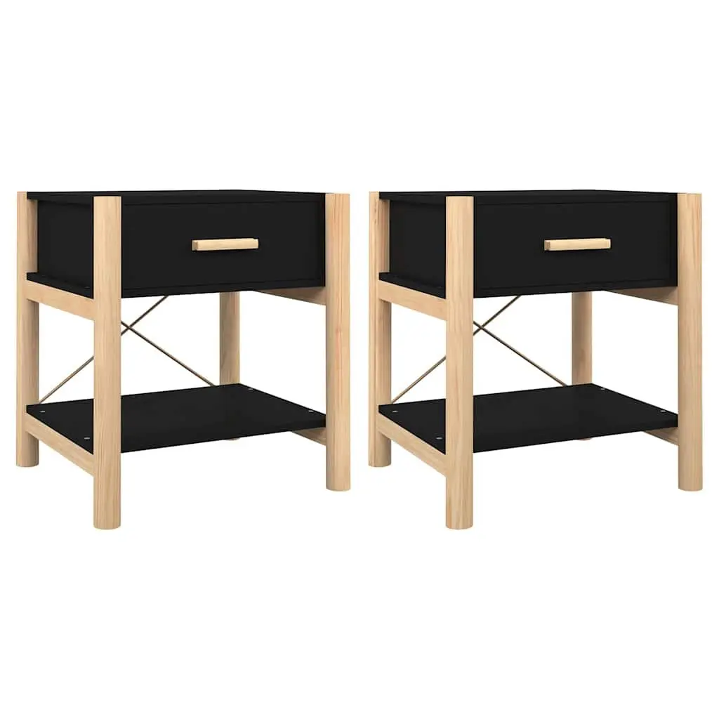 Bedside Tables Black 42x38x45 cm Engineered Wood Storage Cabinet Nightstand 2pcs